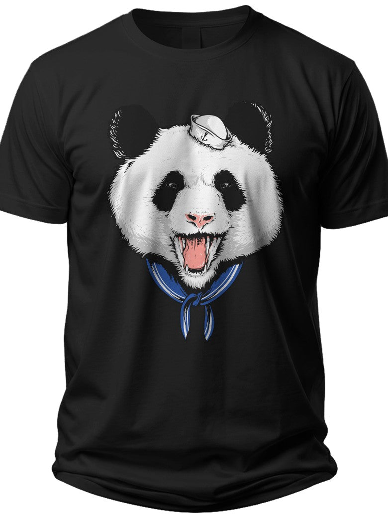 Funny Panda T-Shirt Men Women, Grinning Sailor Panda Bear Graphic Tee, Casual Cotton Short Sleeve Animal Print Top