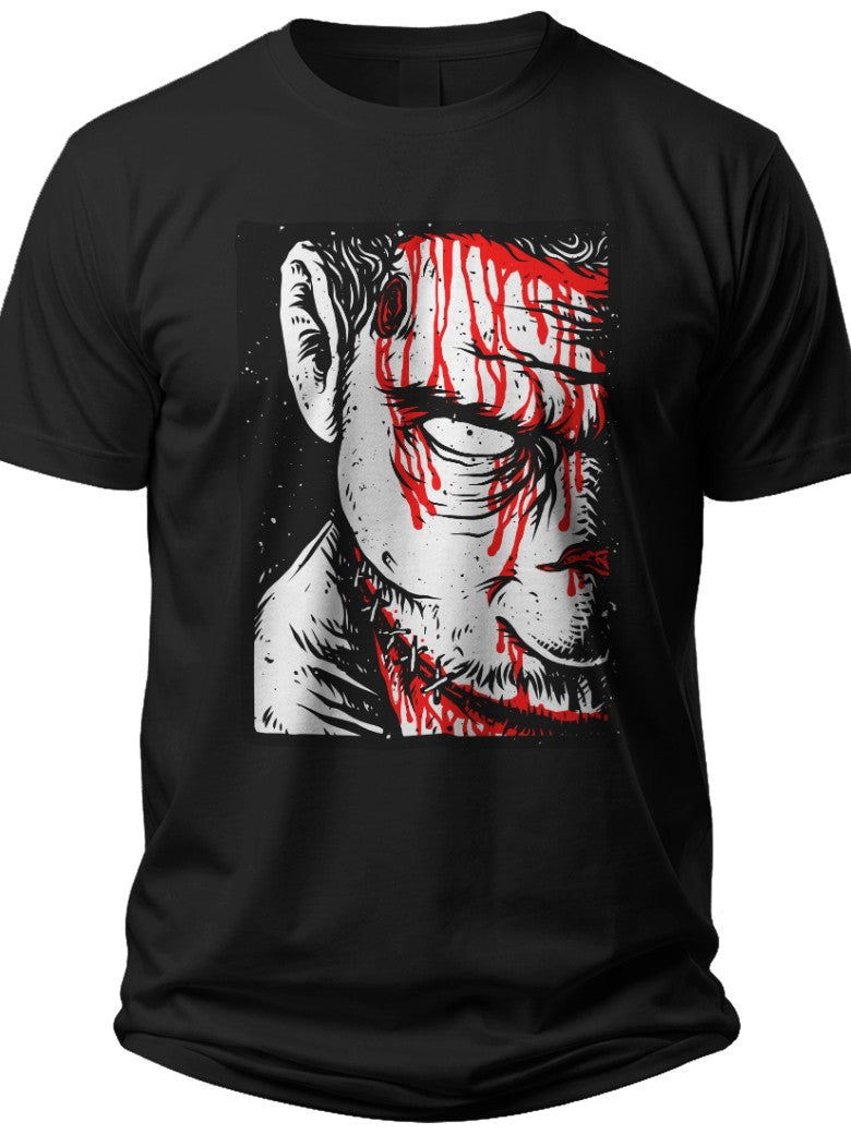 Unisex Horror Zombie Bloody Face Graphic T-Shirt, Scary Halloween Costume & Casual Wear Short Sleeve Tee Top