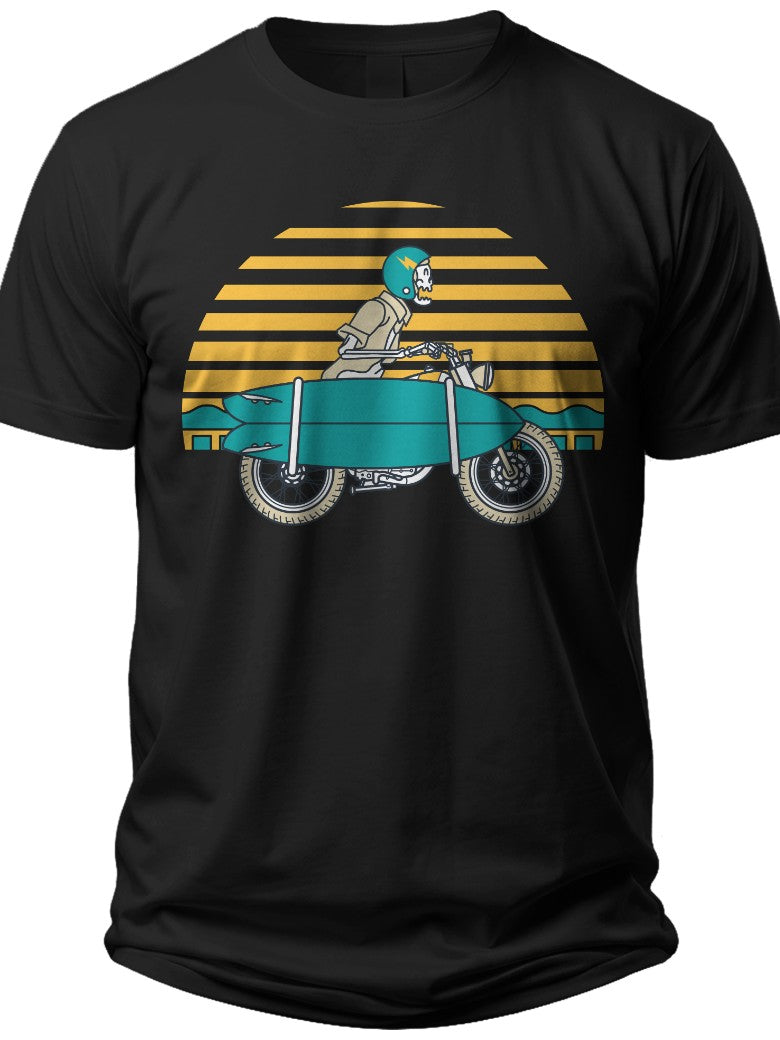 Vintage Motorcycle Scooter Rider Graphic T-Shirt Men's Black Casual Tee Sunset Design Biker Gift Top