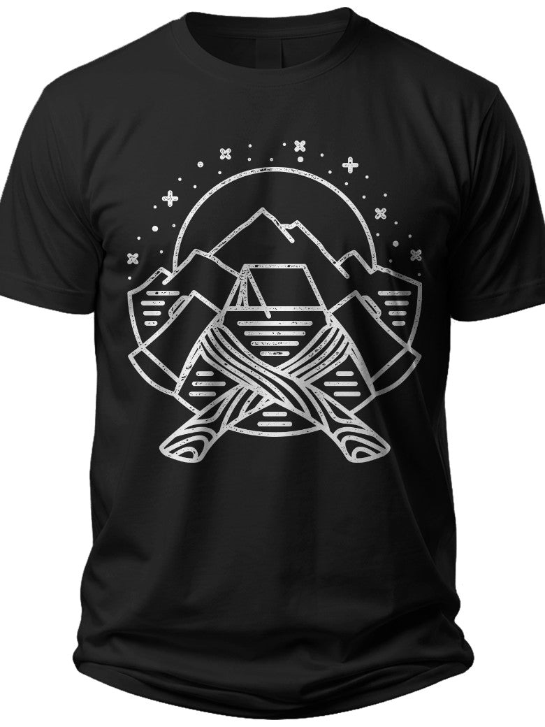 Men's Women's Outdoor Camping T-Shirt Mountain Axe Graphic Nature Adventure Wilderness Black Tee