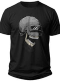 Unisex Black Skull with Tactical Helmet & Goggles Graphic T-Shirt Soft Cotton Short Sleeve Gaming Fan Tee