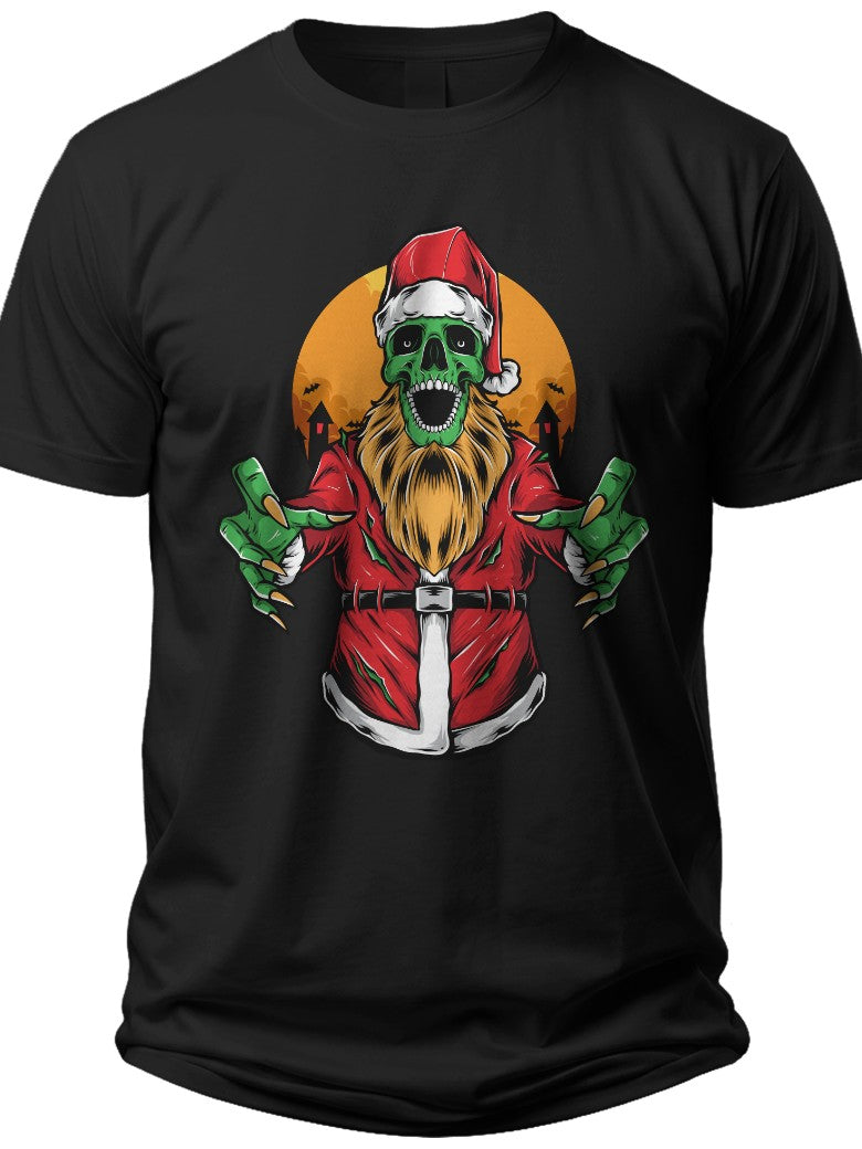 Men's Funny Zombie Skull Santa Claus Christmas T-Shirt Rock N Roll Holiday Graphic Tee Unique Gift