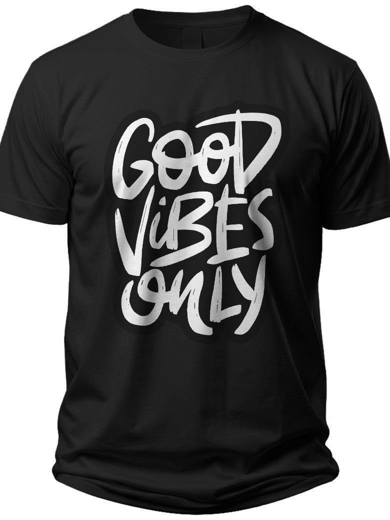 Unisex Good Vibes Only Graphic T-Shirt for Men Women - Black Casual Positive Message Crewneck Tee