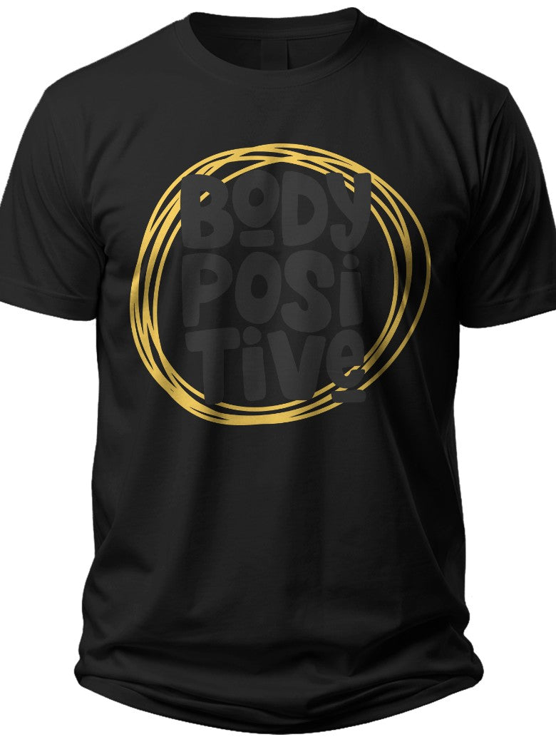 Black Body Positive Graphic T-Shirt for Men Women, Short Sleeve Crew Neck, Inspirational Casual Tee Top