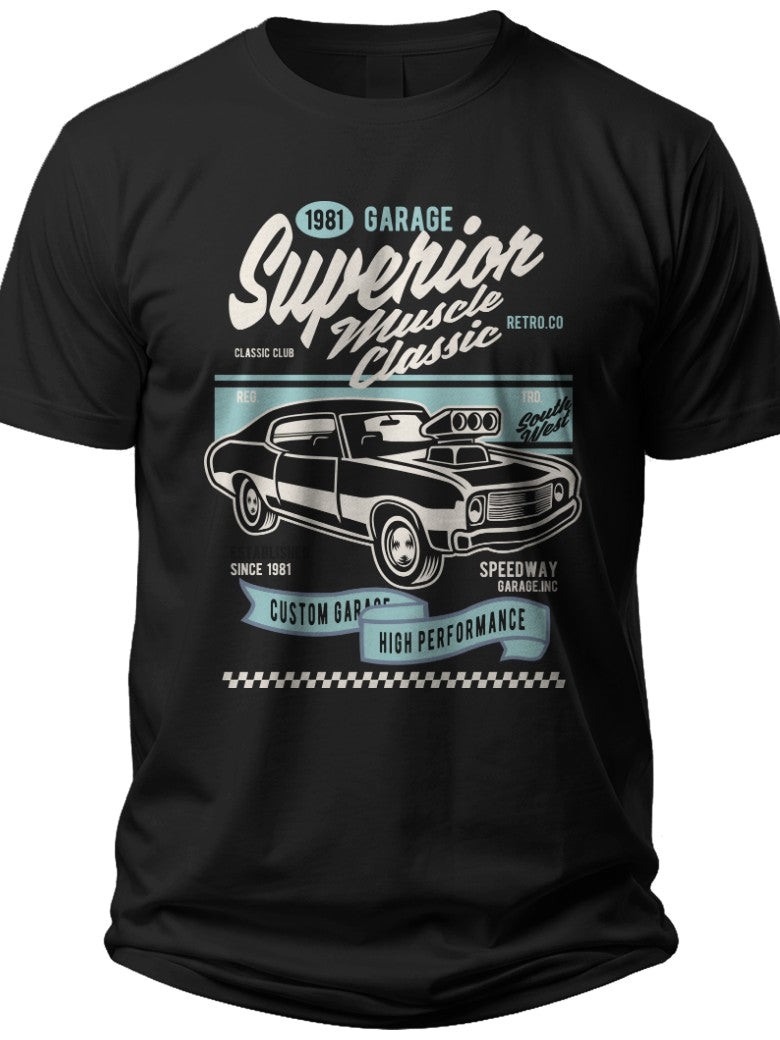 Men's Black Muscle Car T-Shirt Vintage Garage Classic Automotive Graphic Tee Short Sleeve Car Lover Gift
