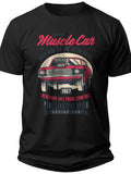 Men's Muscle Car T-Shirt Vintage American Legend Graphic Tee Black Short Sleeve Classic Car Lover Gift