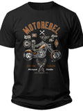 Men's Black Motorcycle Graphic T-Shirt Vintage Biker Rider Chopper Print Tee Short Sleeve Casual Apparel