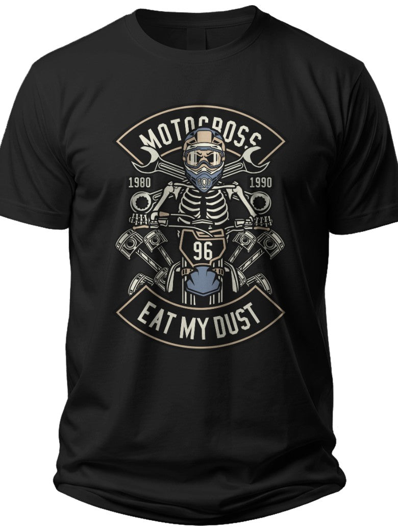 Men's Motocross T-Shirt Skeleton Rider Eat My Dust Graphic Tee Biker Motorcycle Racing Short Sleeve Top