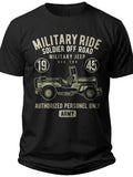Men's Black Vintage Military Jeep T-Shirt, Army Off Road Graphic Tee, Casual Cotton Apparel for Military Enthusiasts