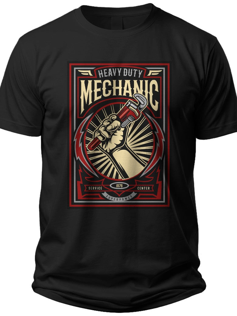 Men's Heavy Duty Mechanic T-Shirt Vintage Wrench Automotive Car Guy Graphic Tee Short Sleeve Crew Neck Workwear Gift