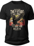 Men's Inspirational Eagle Graphic T-Shirt Black Short Sleeve Believe Future Crew Neck Casual Tee