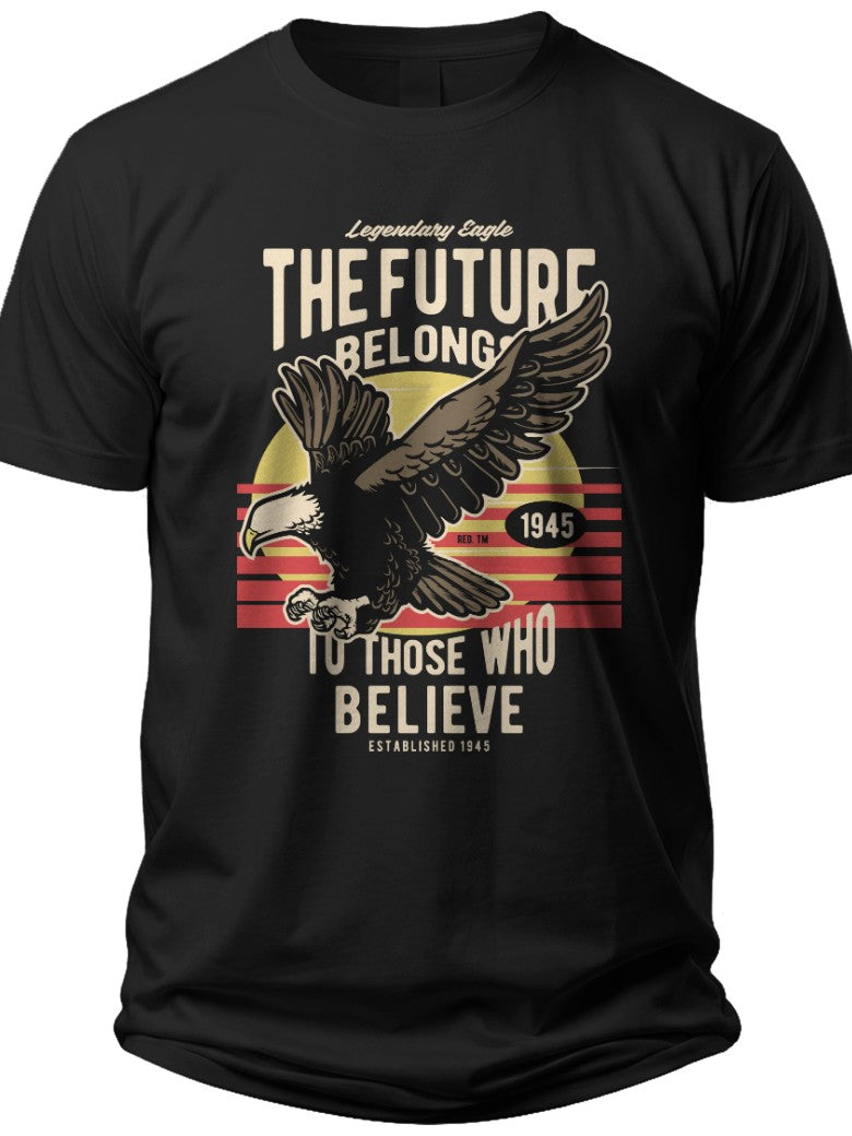 Men's Inspirational Eagle Graphic T-Shirt Black Short Sleeve Believe Future Crew Neck Casual Tee