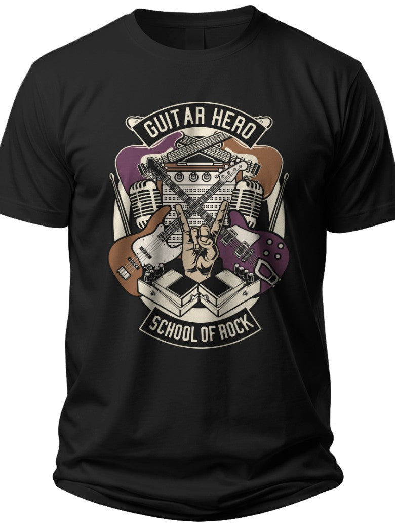 Men's Rock Music Guitar Skull Graphic Tee Shirt Casual Short Sleeve Top for Music Lovers Concert Apparel