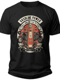 Men's Vintage Biker T-Shirt Short Sleeve Retro Gasoline Power Motorcycle Graphic Tee Casual Top