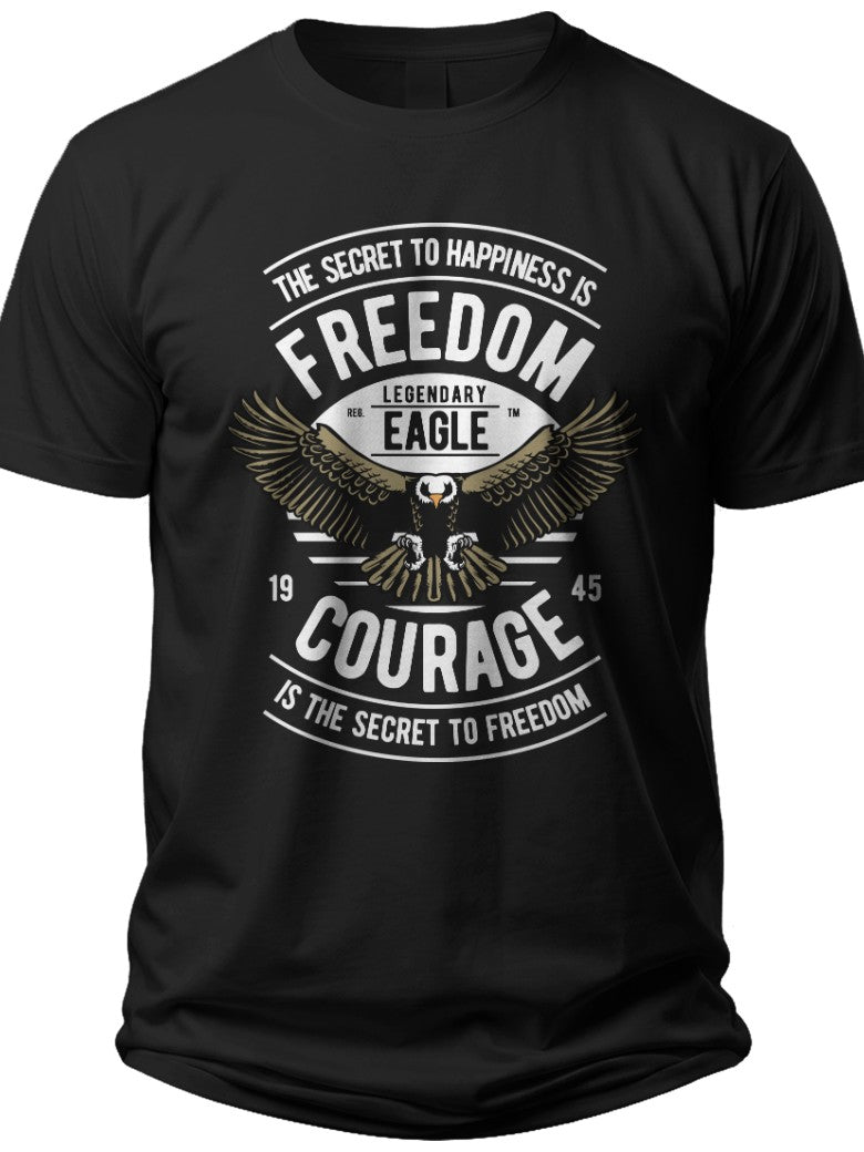Men's Black Eagle Freedom Courage Graphic T-Shirt Short Sleeve Casual Inspirational Tee Top