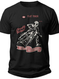 Men's Flat Track Racing Motorcycle T-Shirt Vintage Biker Graphic Black Short Sleeve Tee
