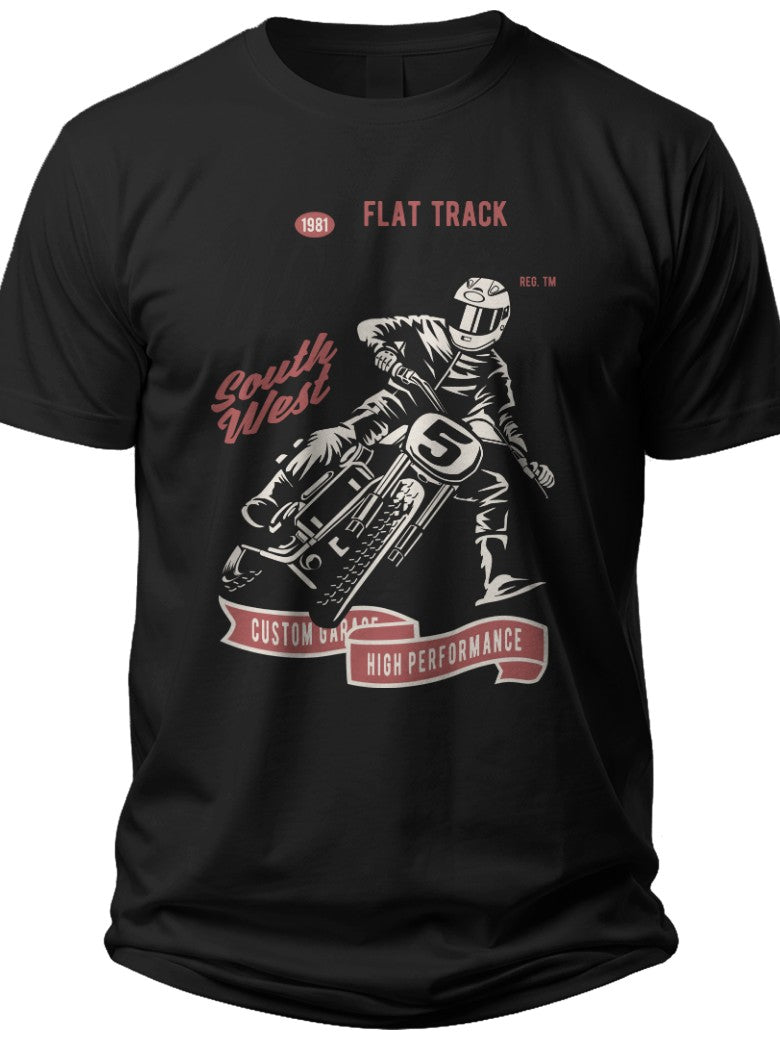 Men's Flat Track Racing Motorcycle T-Shirt Vintage Biker Graphic Black Short Sleeve Tee