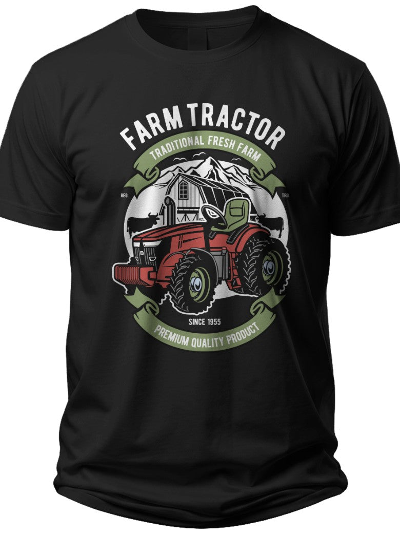 Men's Farm Tractor T-Shirt Funny Farming Life Graphic Tee Agriculture Lover Gift Black Short Sleeve