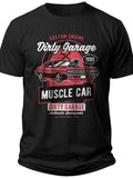 Men's Black Muscle Car Graphic T-Shirt Vintage Hot Rod Engine Dirty Garage Tee Shirt for Car Enthusiasts