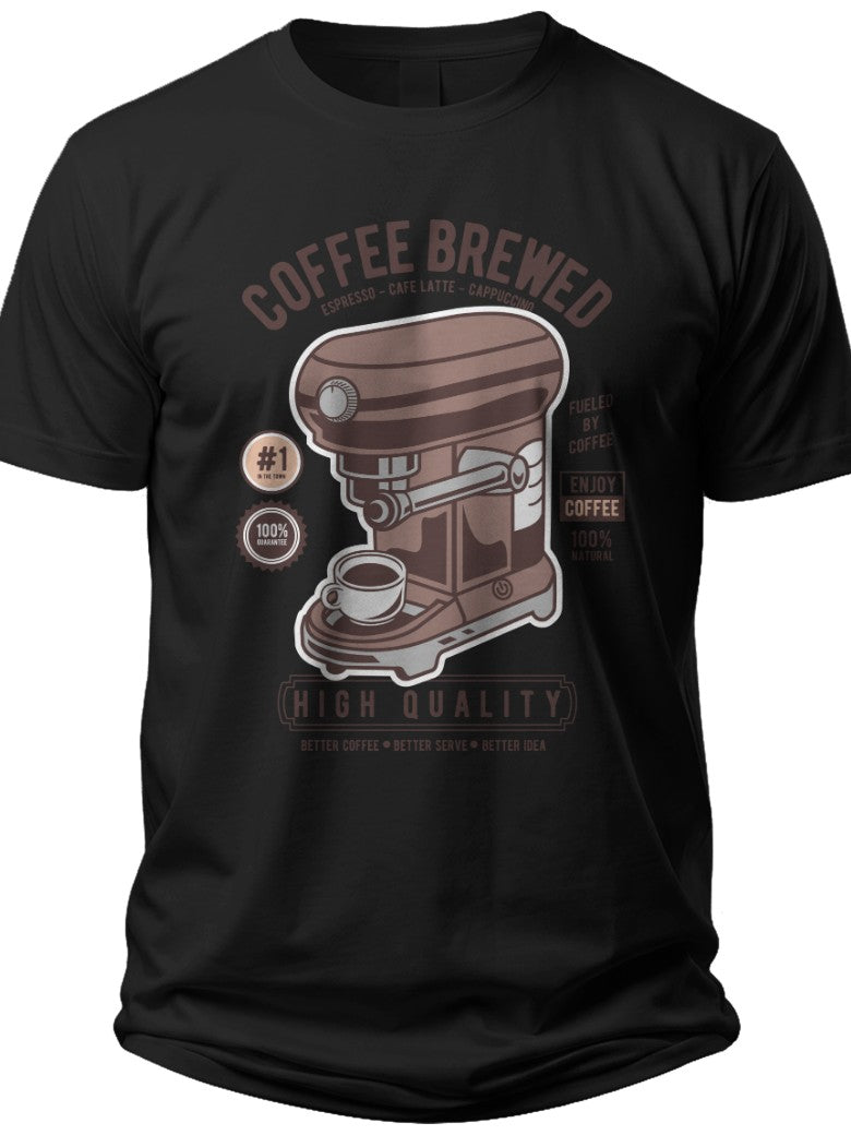 Black Coffee Machine Graphic T-Shirt Men Women, Coffee Brewed Tee, Funny Barista Lover Casual Gift