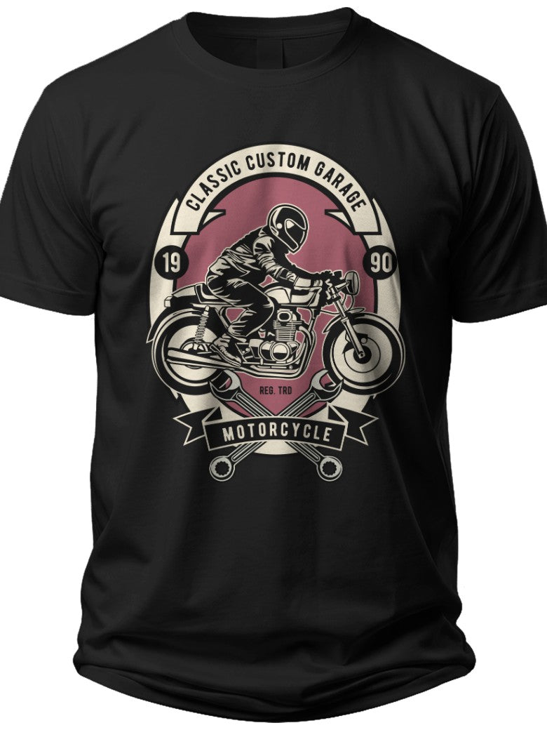 Men's Black Motorcycle Graphic T-Shirt Vintage Classic Custom Garage Biker Tee Short Sleeve Casual Apparel