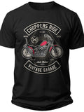Men's Vintage Motorcycle T-Shirt Black Chopper Ride Graphic Tee Short Sleeve Biker Rider Top Casual Gift