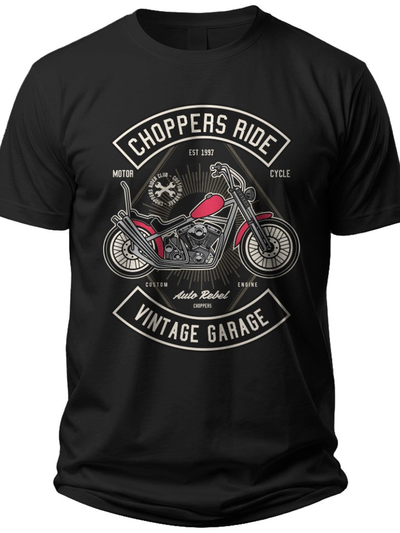 Men's Vintage Motorcycle T-Shirt Black Chopper Ride Graphic Tee Short Sleeve Biker Rider Top Casual Gift