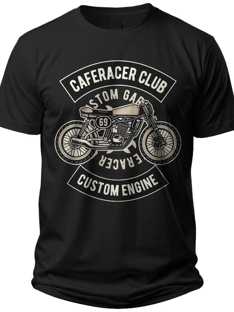 Men's Black Vintage Motorcycle Graphic T-Shirt Retro Biker Tee Custom Engine Design Casual Cotton Top