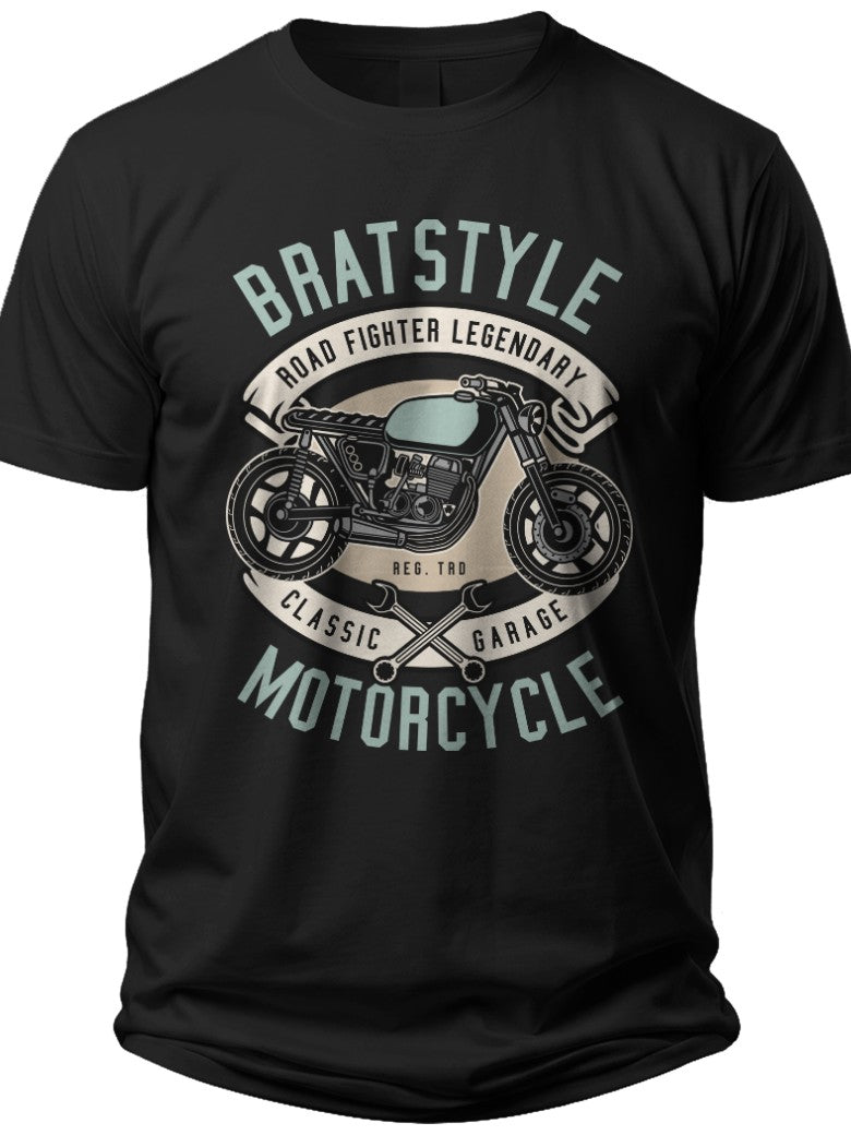 Men's Black Vintage Motorcycle Graphic T-Shirt Classic Biker Road Fighter Tee Short Sleeve Casual Gift