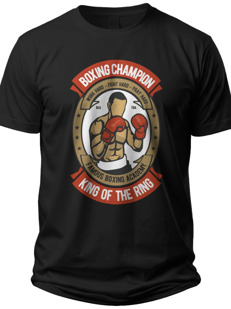 Men's Boxing Champion T-Shirt King of the Ring Boxer Graphic Tee Casual Sports Black Cotton Shirt