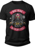 Men's Black Biker Graphic T-Shirt - Ride or Die Motorcycle Lifestyle Short Sleeve Tee Top for Enthusiasts