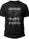 Men's Vintage Airplane Graphic T-Shirt Black Aviation Pilot Flight Enthusiast Tee Casual Cotton Top