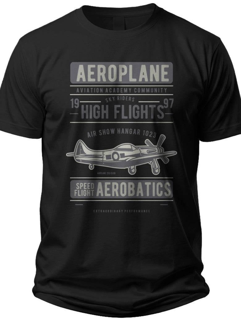 Men's Vintage Airplane Graphic T-Shirt Black Aviation Pilot Flight Enthusiast Tee Casual Cotton Top