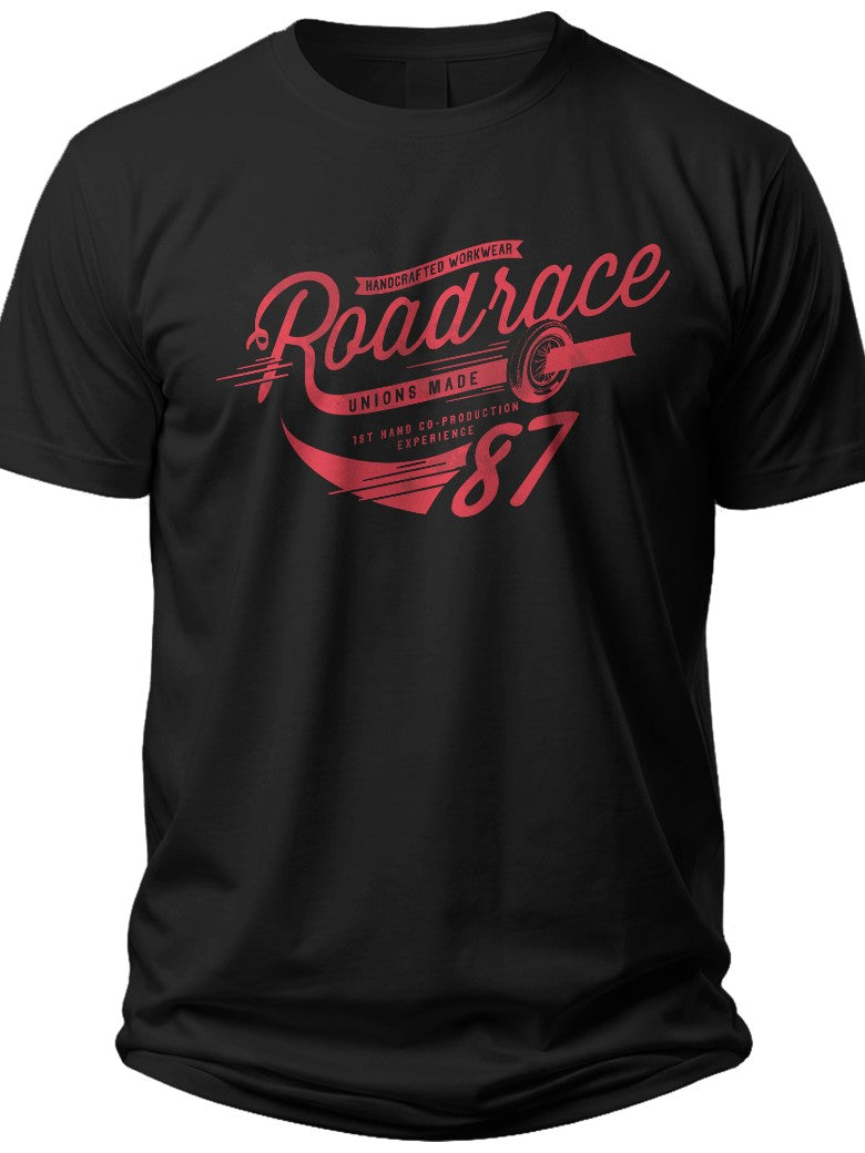 Men's Black T-Shirt Short Sleeve Roadrace 87 Graphic Print Casual Racing Inspired Tee Top for Guys