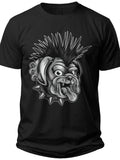Men's Women's Punk Bulldog Graphic T-Shirt Funny Rock Dog Mohawk Spiked Collar Short Sleeve Casual Tee Black