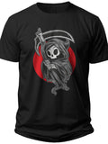 Unisex Grim Reaper T-Shirt with Scythe Black Funny Skull Graphic Tee Halloween Costume for Men Women