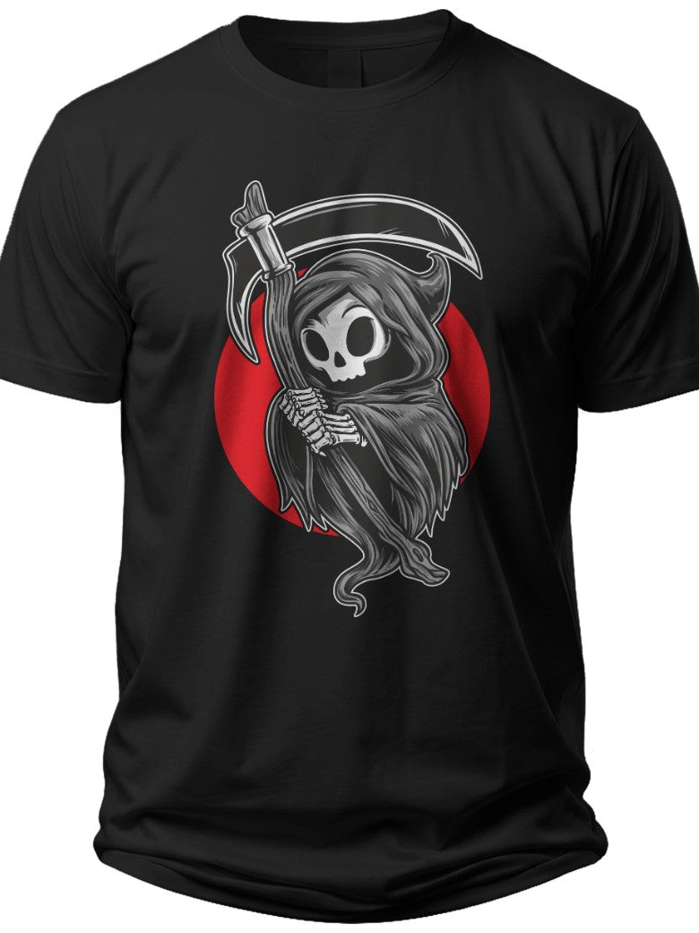 Unisex Grim Reaper T-Shirt with Scythe Black Funny Skull Graphic Tee Halloween Costume for Men Women