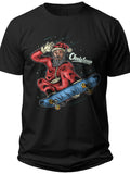 Men's Christmas Santa Claus Skateboard Graphic T-Shirt Funny Holiday Xmas Skate Tee Top Black