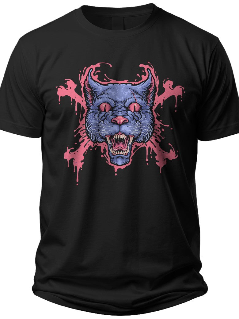Unisex Scary Cat Graphic T-Shirt with Bones & Blood Print | Gothic Horror Feline Demon Tee Casual Wear