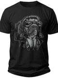Men's Women's Black Graphic T-Shirt, Funny Pug Dog Agent Design with Sunglasses, Cool Animal Print Tee