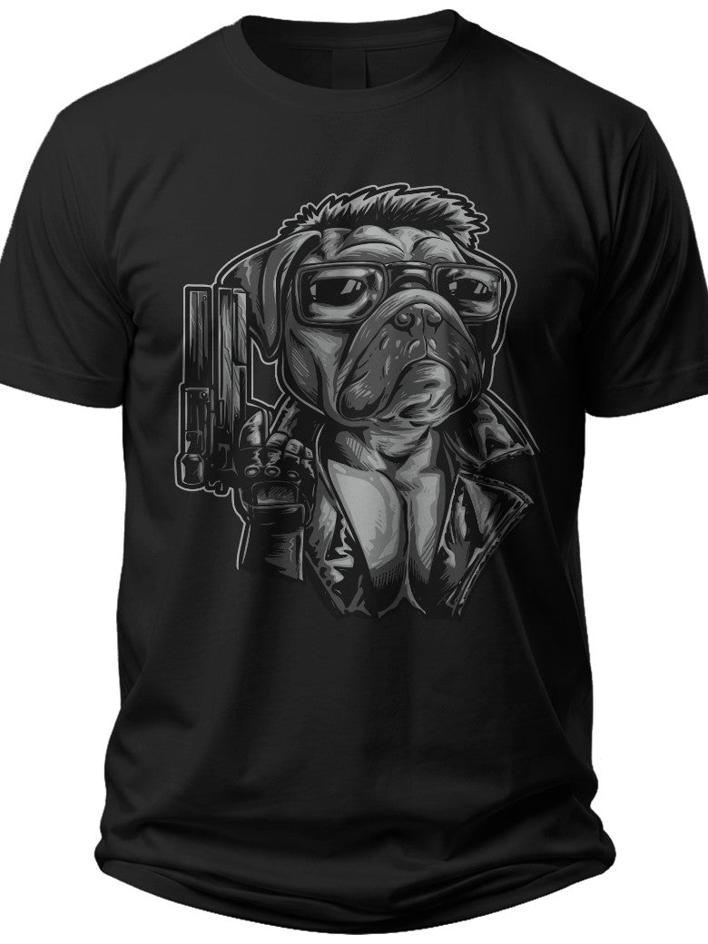 Men's Women's Black Graphic T-Shirt, Funny Pug Dog Agent Design with Sunglasses, Cool Animal Print Tee