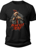 Unisex Punk Rock Skull T-Shirt - Black Short Sleeve Graphic Tee with "PUNK NOT DEAD" Mohawk Design