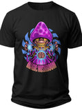 Unisex Black T-Shirt with Psychedelic Magic Mushroom Character Graphic Print Short Sleeve Casual Tee for Men Women