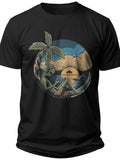 Men's Women's Funny Alien Relaxing on Hammock Beach Sunset Black Graphic T-Shirt Sci-Fi Summer Tee