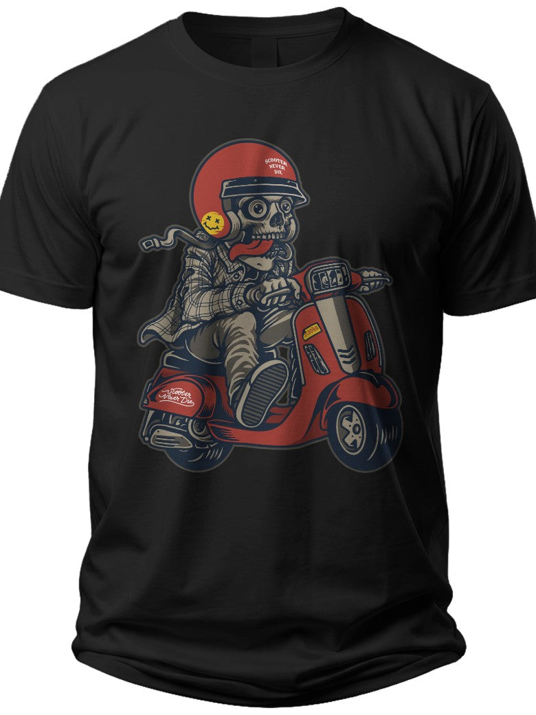 Men's & Women's Funny Skeleton Scooter Rider Graphic T-Shirt Casual Short Sleeve Black Tee Top for Motorcycle Fans
