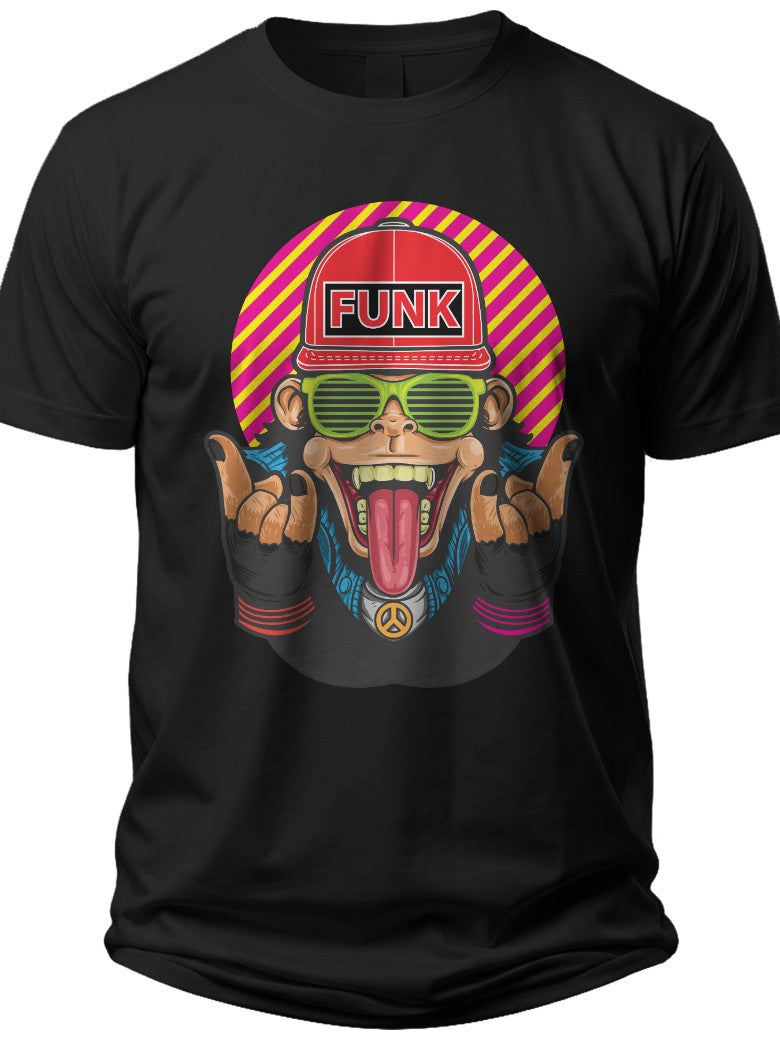 Unisex Funny Monkey Graphic Black T-Shirt Retro Funk Style Cartoon Animal Print Casual Short Sleeve Tee Top Gift