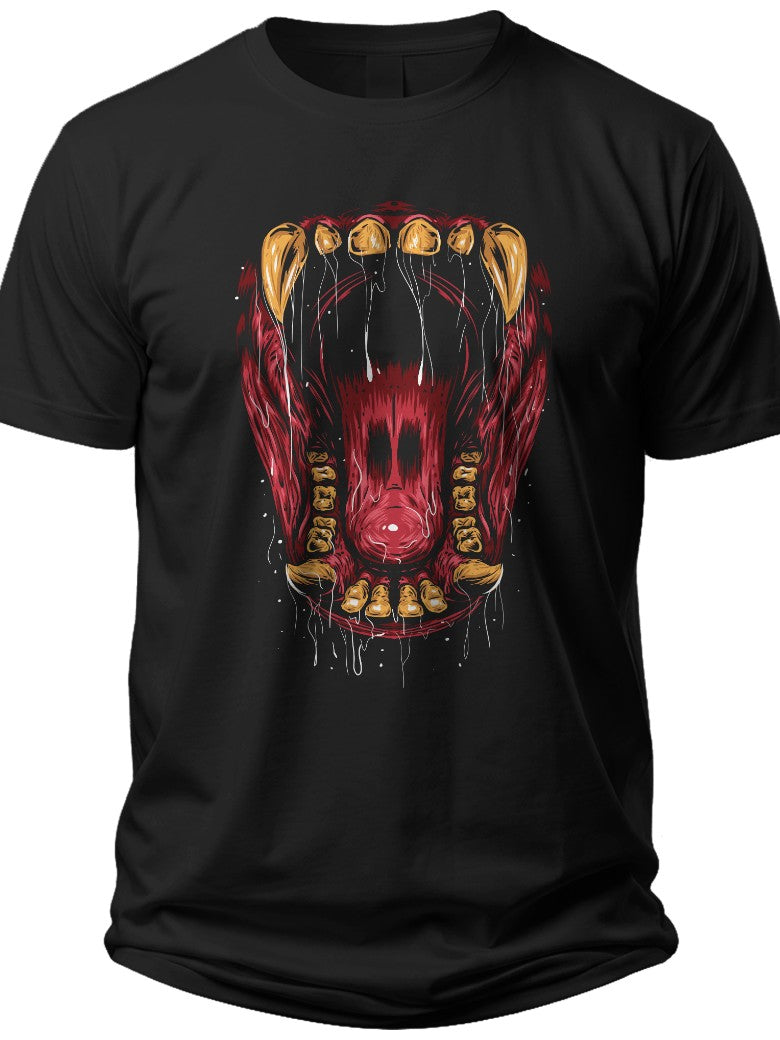 Black Monster Mouth Fangs Graphic T-Shirt Horror Dripping Tee Scary Design Unisex Men Women Casual Wear