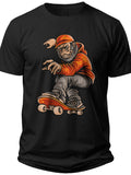 Men's Black Graphic T-Shirt Skater Ape Gorilla Design Short Sleeve Casual Streetwear Tee Cool Print