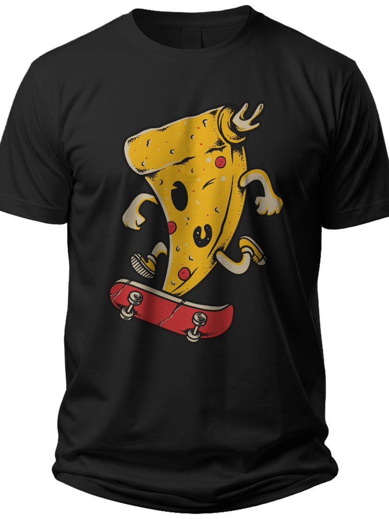 Funny Pizza Skateboard Graphic T-Shirt for Men Women Teens - Cool Cartoon Skater Food Black Tee Novelty Gift