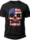 Men's Distressed American Flag Skull Graphic T-Shirt Patriotic US Flag Tee Short Sleeve Casual Wear Top